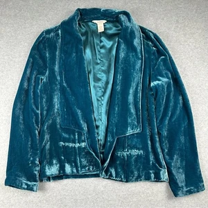 Sundance Velvet Jacket Womens Size 14 Teal Silk Blend Open Front Lined Colorful - Picture 1 of 16