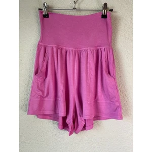 Aerie gesmokte rosa gerippte Taille hoher Bund weites Bein fließende Shorts - Bild 1 von 6