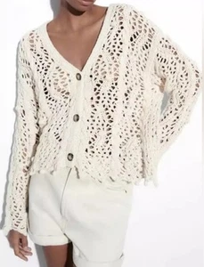NWT Zara Crochet Knit Cardigan Rrp $76 Sz M - Picture 1 of 7