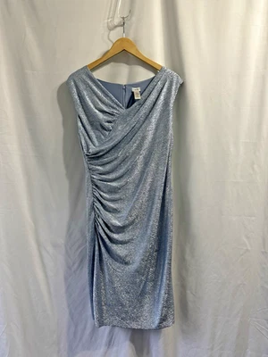 Cache Metallic 14 Cocktail Dress Ruched Blue Silver Party NYE Holiday Cocktail - Image 1 of 4
