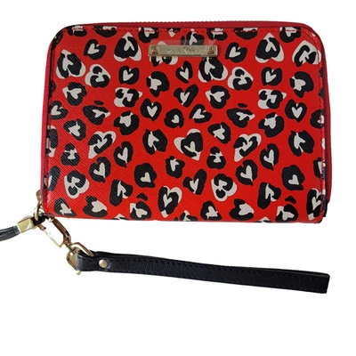 Bolso sin asas Stella & Dot Wild Hearts Tech rojo cremallera billetera amor San Valentín 7x5" Foto 1 de 4