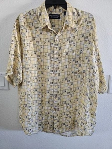 Roundtree & York 100% Silk Men's Button Down Short Sleeve Shirt Sz L - Picture 1 of 5