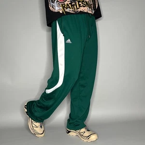 Adidas Sweatpants 2XL Forest Green Polyester White Baggy Wide Leg Zippers Flare - Picture 1 of 4