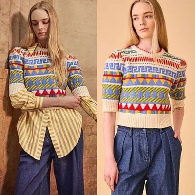 NWT Hunter Bell Odette Kent Fairisle Crew-Neckline Striped Sweater Top Size: XS - Image 1 of 4