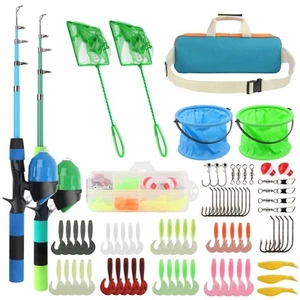 Kids Fishing Rod Reel Combo 4.92FT 2PCS Telescopic Kids Fishing Pole Spincast... - Picture 1 of 7