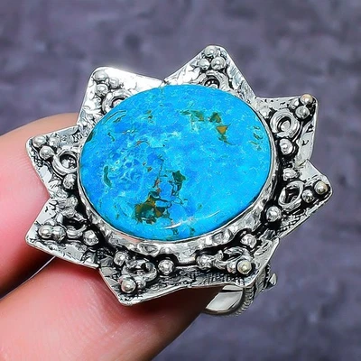 Anel tibetano de prata esterlina 925 feito à mão com pedra preciosa turquesa tamanho 7 g100 - Imagem 1 de 3