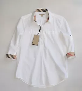 Authentic BNWT BURBERRY Check Detail Tunic Shirt/Blouse/Top Womens XS IN White - Picture 1 of 16
