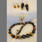 Beautiful Tiger's Eye Glass Bead 3 Piece Necklace Earring Jewelry Set