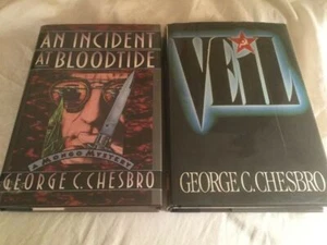 2 SIGNED 1st Edition HC Mysteries George C Chesbro: Veil & Incident at Bloodtide - Picture 1 of 9