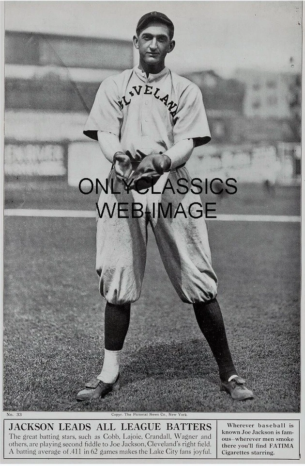 FOTO PREMIUM 8X10 BATEADOR DE BÉISBOL 1913 SHOELESS JOE JACKSON FATIMA CIGARRILLO Foto 1 de 1