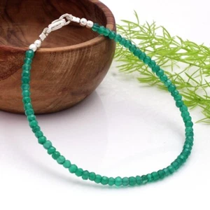Natural Green Onyx Faceted Rondelle 3-4MM Gemstone Beads Healing Bracelet 6-8" - Picture 1 of 8