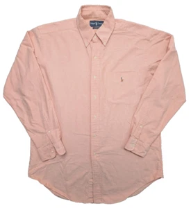 Vintage Polo Ralph Lauren Oxford Shirt Mens Medium Salmon LS Pocket Pony 1990s - Picture 1 of 10