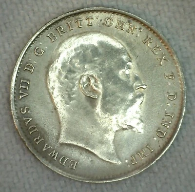 1909 Great Britain Threepence 3 Pence Coin Silver Almost Uncirculated - Image 1 of 2