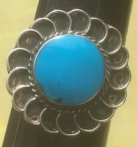 MEXIKANISCHER 1960ER STERLINGSILBER & TÜRKIS DAMENRING ~ BÖHMISCHE BLUME ~ HANDGEFERTIGT ~ 9 - Bild 1 von 8