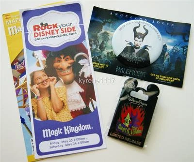 WDW ROCK YOUR DISNEY SIDE 24 HOUR DAY 2014 HEROES VILLAINS PIN MALEFICENT BUTTON — 第 1/2 张图片