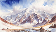 Aconcagua Mountain Argentina Watercolor Painting Country City Art Print