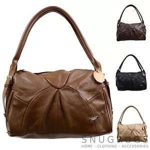 Damen Echtleder Handtasche Schultertasche Hellbraun Schwarz Rehkitz - Bild 1 von 13