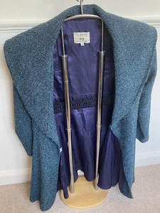 Vintage Damen SiMilan Wolljacke Tweed Mantel Größe 10 Blau 100% Wolle Gürtel - Bild 1 von 10