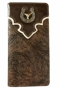 LongHorn Mens Wallet Western Bifold Check Book Style W089-6 Brown - Picture 1 of 3