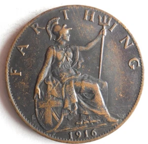 1916 GREAT BRITAIN FARTHING - High Quality Coin - Free Ship - Farthing Bin #3 - Picture 1 of 2