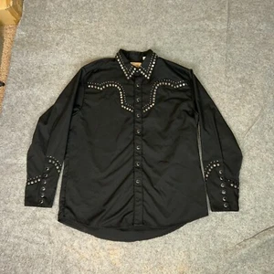 Scully Mens Shirt Large Black Pearl Snap Studded Yoke Western Rodeo Cowboy Stars - Picture 1 of 9