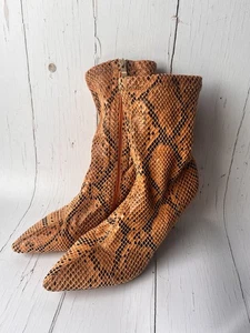 Simmi London High Heeled Ankle Boots Size 7 Orange Faux Snakeskin - Picture 1 of 13
