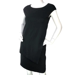 Vestido Lafayette 148 NY para mujer XS asimétrico superpuesto negro manga gorra funda NUEVO - Imagen 1 de 15