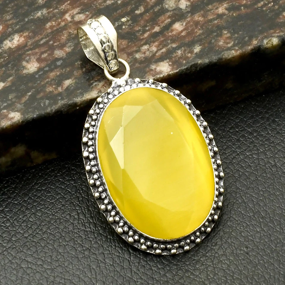 Yellow Onyx Gemstone Ethnic Handmade Pendant Jewelry For Christmas 2.2" AP-27715 - Image 1 of 1