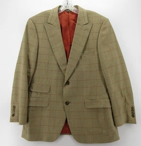 VINTAGE Paul Stuart Sport Coat Men 40 Beige Blazer Wool Silk Windowpane Jacket * - Picture 1 of 18