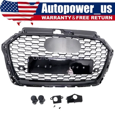 Fit 14-16 Audi A3/Quattro S3 RS3 Style Front Bumper Grille Assembly Gloss Black - Image 1 of 4
