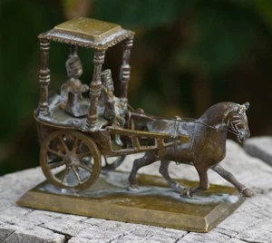 ANTIQUE Brass Horse Cart Figurine c.1910's Rare Find! - Picture 1 of 6