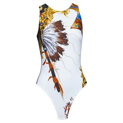 Versace Tribute Native Americans Colorful Indian Print Swimsuit Women Wh Size 38 - Image 1 of 4