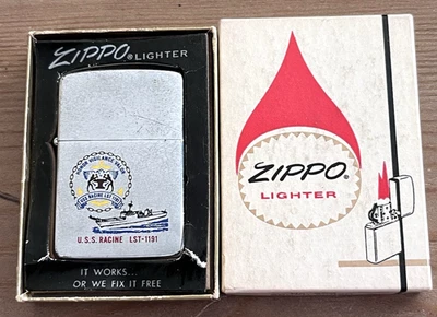 Vintage 1985 Zippo USS Racine LST-1191 US Navy USN Military Ship Lighter w/ Box - Image 1 of 4