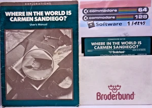 COMMODORE 64/128 -- WHERE IN THE WORLD  IS CARMEN SANDIEGO? (BRODERBUND - DISK) - Picture 1 of 2