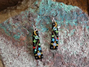 Mondsichel Micro Inlay Multi Edelstein Feueropal Sterlingsilber Ohrringe AU97 - Bild 1 von 7