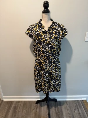 Worth Geometric Print Cinched Waist Linen Shift Dress Women’s Size 6 Pockets - Image 1 of 4