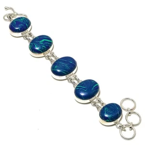 Natural Copper Blue Turquoise Gemstone 925 Sterling Silver Bracelet 7-8" Gift S4 - Picture 1 of 6