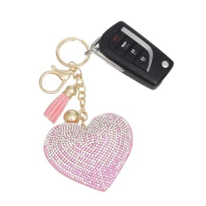 Keychain Sparkling Love Pink Padded Heart Charm - Picture 1 of 3