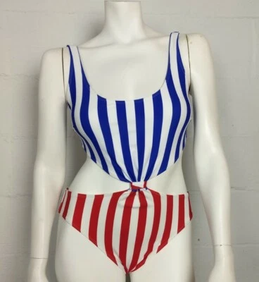 Maiô Monokini listrado vermelho branco azul Abercrombie & Fitch tamanho M - Imagem 1 de 4