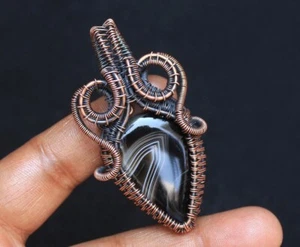 Halloween Geschenk Anhänger gebändert Achat Edelstein Schmuck Kupferdraht Verpackung N203 - Bild 1 von 12