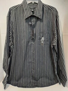 Camisa de vestir Van Heusen de manga larga para hombre negra a rayas sin hierro talla XL nueva con etiquetas (LRW) - Imagen 1 de 9