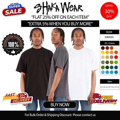 Shaka Wear Mens Short Sleeve Basic Plain Tee Max Heavyweight T-Shirt - SHMHSS - Image 1 of 2