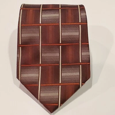 Corbata de cuello Van Heusen marrón y óxido a cuadros 100 % poliéster para hombre 57" X 3,75" Foto 1 de 4