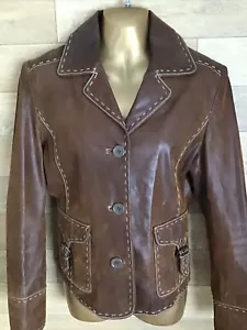 Linea Selecta Womens Tan Brown Leather Smart Fitted Jacket SIZE 38 - MEDIUM - Picture 1 of 17