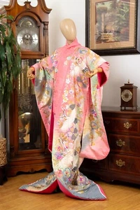 DEAR VANILLA JAPANESE SILK UCHIKAKE WEDDING KIMONO WOMEN'S JAPAN MADE VINTAGE - Picture 1 of 10