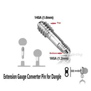 14G Surgical Steel Dermal Anchor Extension Gauge Converter Pin for Dangle - Picture 1 of 2