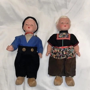 Original 1930er Vintage Dutch Walking Wood Pair Boy & Girl Composition Dolls - Bild 1 von 19