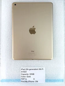  BOÎTIER CHÂSSIS COQUE ARRIÈRE POUR IPAD 5TH GEN WIFI A1822 GOLD OR - Photo 1/7