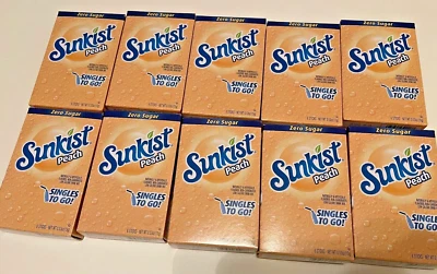 Sunkist PEACH Singles To Go Drink Mix Zero Sugar 10 Boxes (60 Packets) NEW - Image 1 of 4