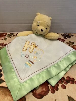 PLUSH DOLL DISNEY BABY WINNIE THE POOH BABY SECURITY BLANKET RATTLE H  FOR HUNNY - Image 1 of 4